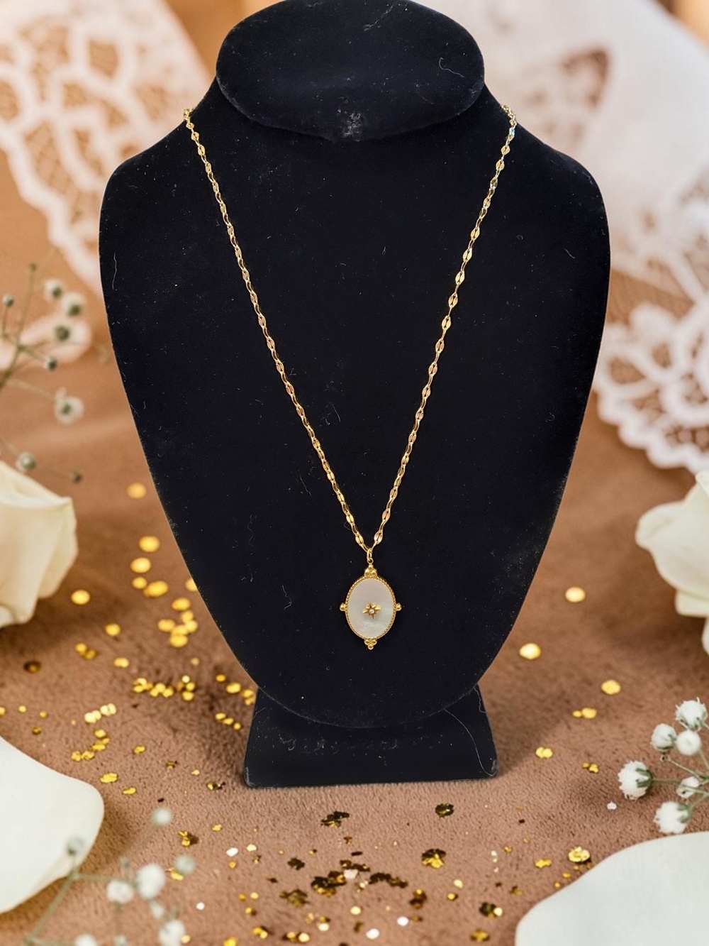Plunder Gold-Tone Necklace Mother Of Pearl  Pendant